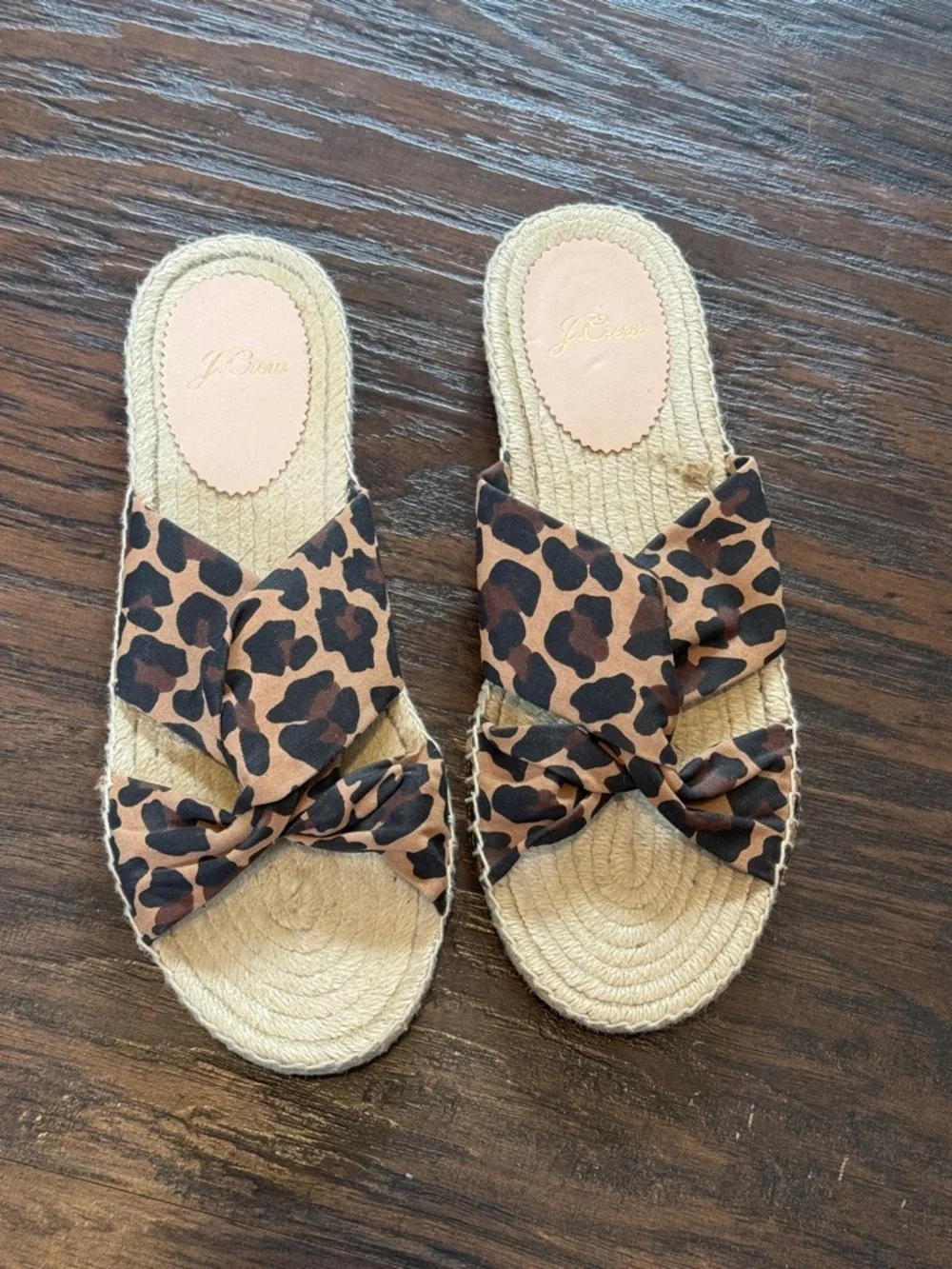 J. Crew Leopard Print Knotted Espadrille Slide Sandals - Brown and Black